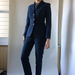 Barneys André Navy Textured Pantsuit Blazer Sz 4/6